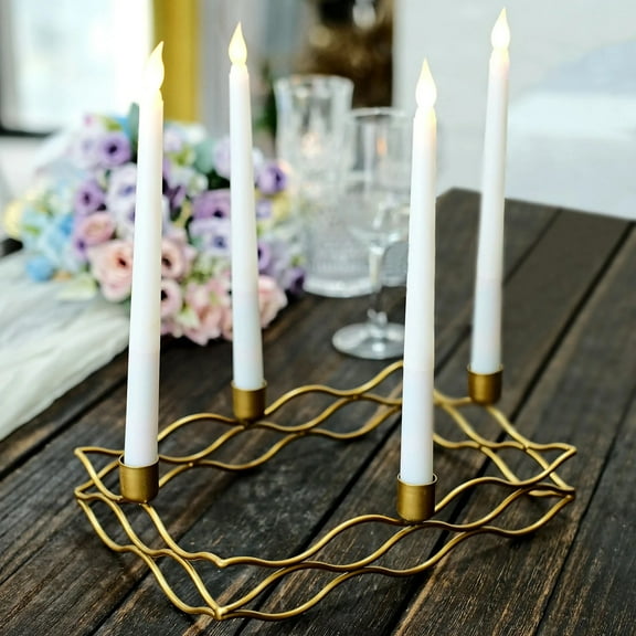 BalsaCircle 4 Arm Gold Metal Rectangular Candelabra Taper Candle Holders Party Decor