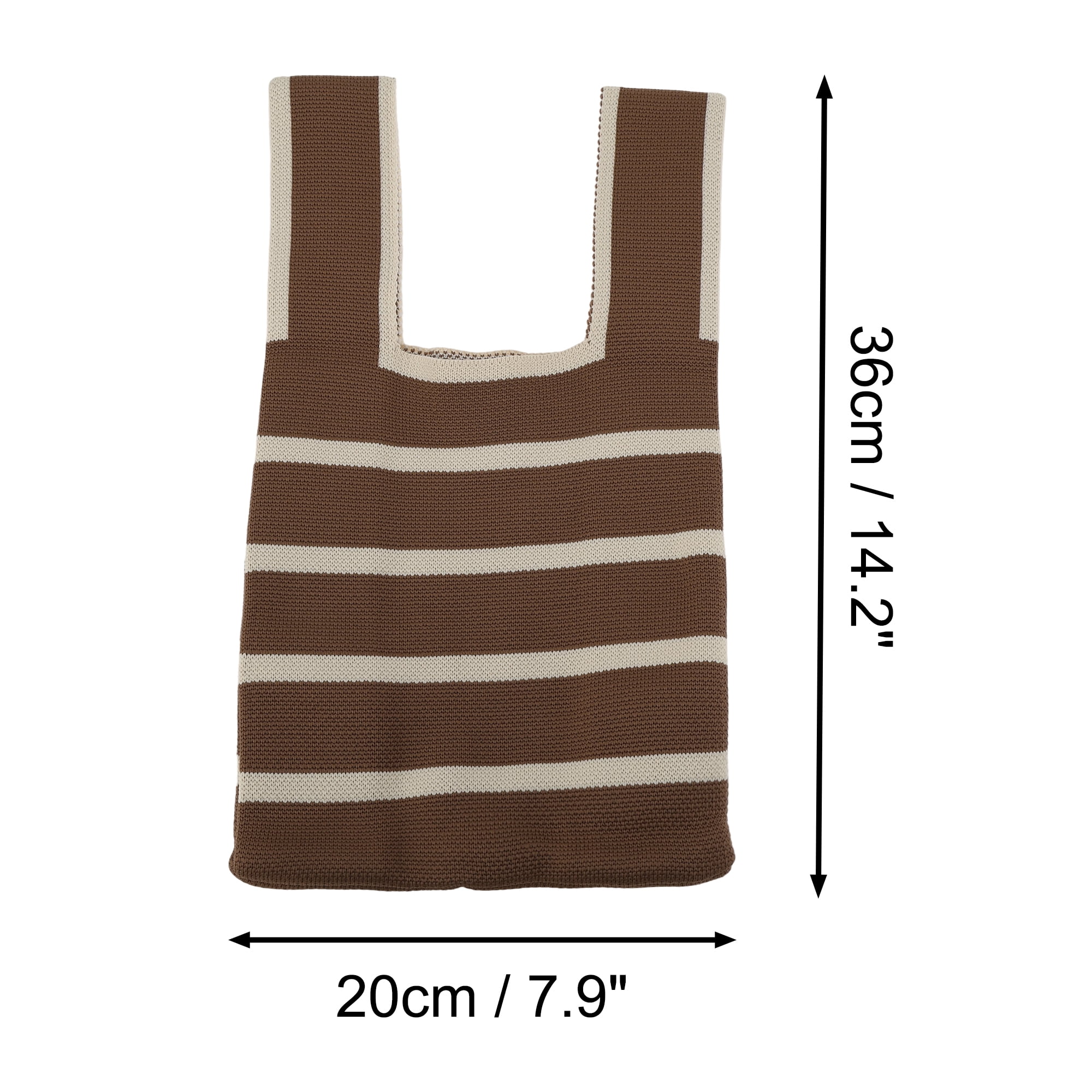 Unique Bargains Stylish Horizontal Stripes Knitted Wrist Bag for Everyday Use Coffee Color