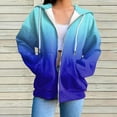 thumbnail image 2 of ZQGJB Women's Full Zip Up Hoodie Tops Fall Jacket Casual Tie Dye Gradient Print Long Sleeve Oversized Drawstring Hooded Sweatshirts with Pockets Blue XL, 2 of 4