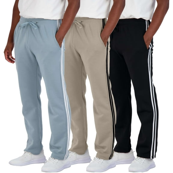 Real Essentials 3 Pack: Men's Tech Fleece Athletic Casual Open Bottom Sweatpants with Pockets (Available In Big & Tall)