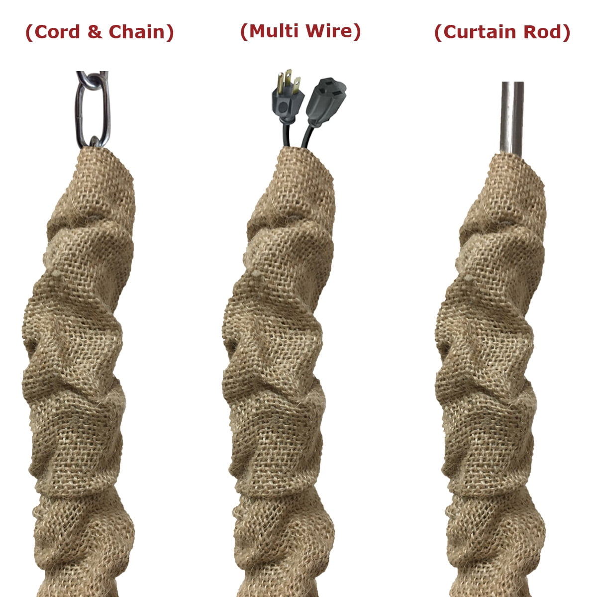 Royal Designs Fabric Cord and Chain cover with Touch Fastener - ideal for covering chandelier chains, wires and cables, Easy to Use, Burlap