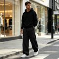 thumbnail image 7 of Nestiefly Men's Fleece Baggy Sweatpants Wide Leg Sweat Pants Lightweight Travel Pants Streetwear with Pockets Black L, 7 of 7