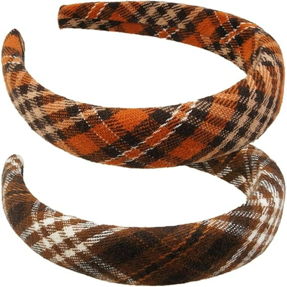 wonima44 VIVIAN & VINCENT 2 Pack of Womens Fall Scottish Tartan Headbands Headwraps Hair Band with Bow Orange and Brown Plaid