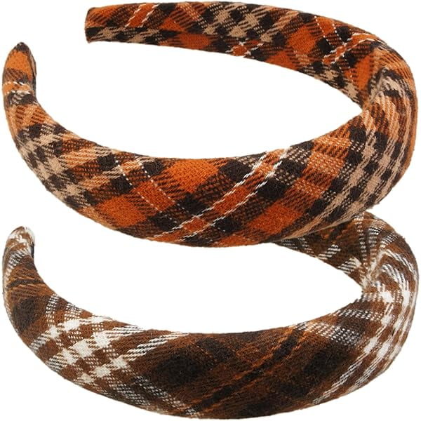 wonima44 VIVIAN & VINCENT 2 Pack of Womens Fall Scottish Tartan Headbands Headwraps Hair Band with Bow Orange and Brown Plaid