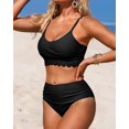 thumbnail image 3 of Alove Solid Color Swimwear Curved Selvedge High Waisted Bikini Set Women Ruched Push Up 2 Piece Swimsuits Longline Bathing Suit, 3 of 7