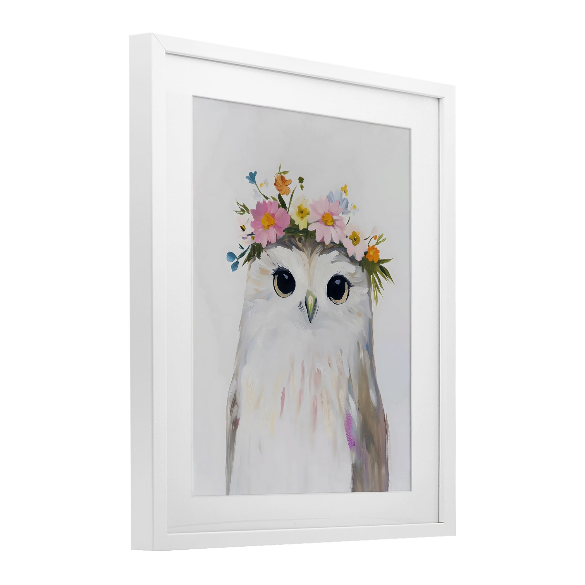 Stupell Industries Flower Crown Owl White Framed Print Under Glass, design by The Prints Vibe