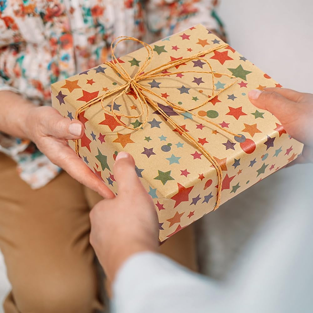 Birthday Kraft Wrapping Paper Vintage Style Paper Perfect for Men Women Brown Kraft Paper with Colorful Text Pattern for Birthday Holiday Wrap - 4 Rolls 17 inch X 120 inch (10feet) Per Roll