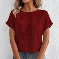 thumbnail image 5 of Sakmal Crew Neck Womens Graphic T Shirts Cap Solid Short Sleeve Knitted Casual Relaxed Fit Womens Summer Tops, 5 of 9
