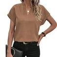 thumbnail image 5 of ECZHAW Womens Tops ,Womens Summer Tops V Neck Short Sleeve Tshirt Loose Flowy Tunics Solid Color Dressy Casual Blouse Shirts, 5 of 9