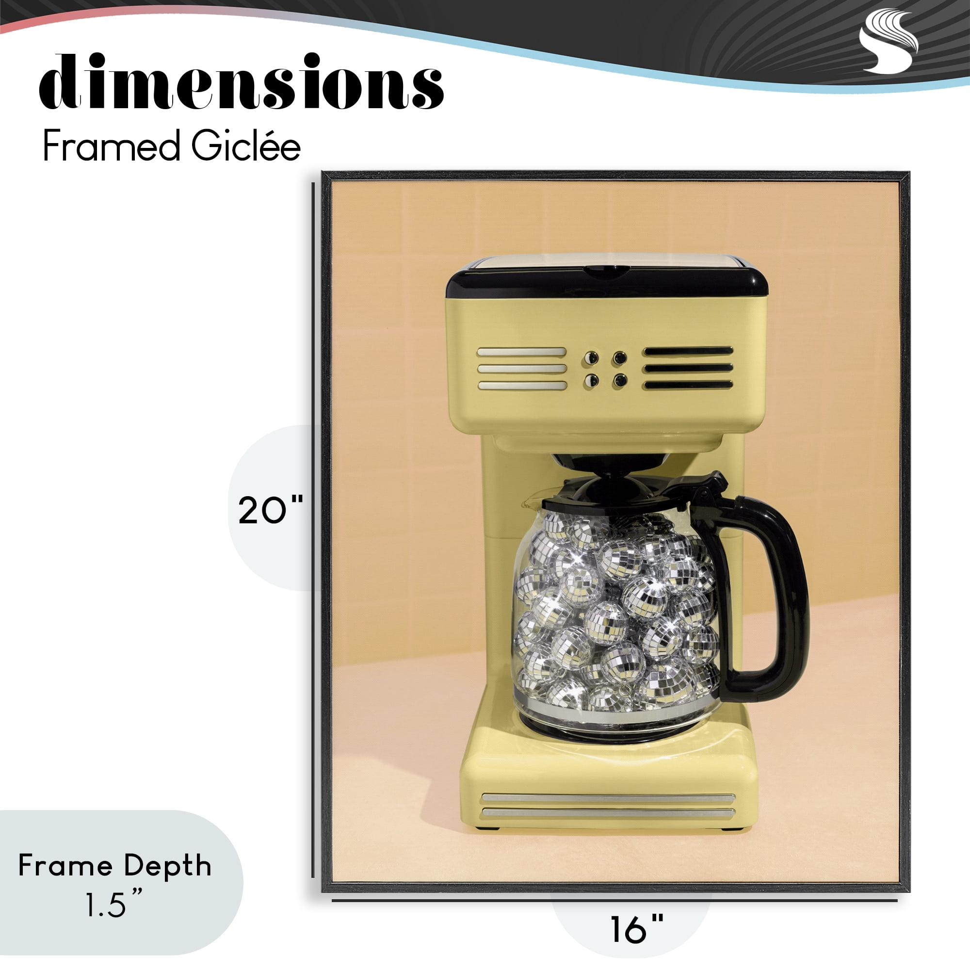 Stupell Industries Disco Coffee Maker over Yellow Black Framed Giclee Art, design by LISH Creative