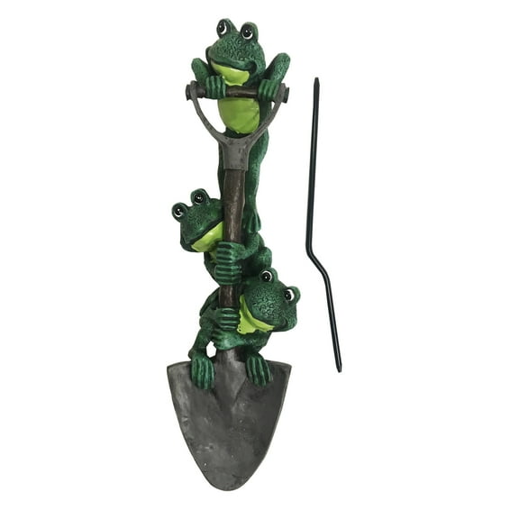 Charming Poly Resin Frogs on a Shovel Garden Stake or Spike