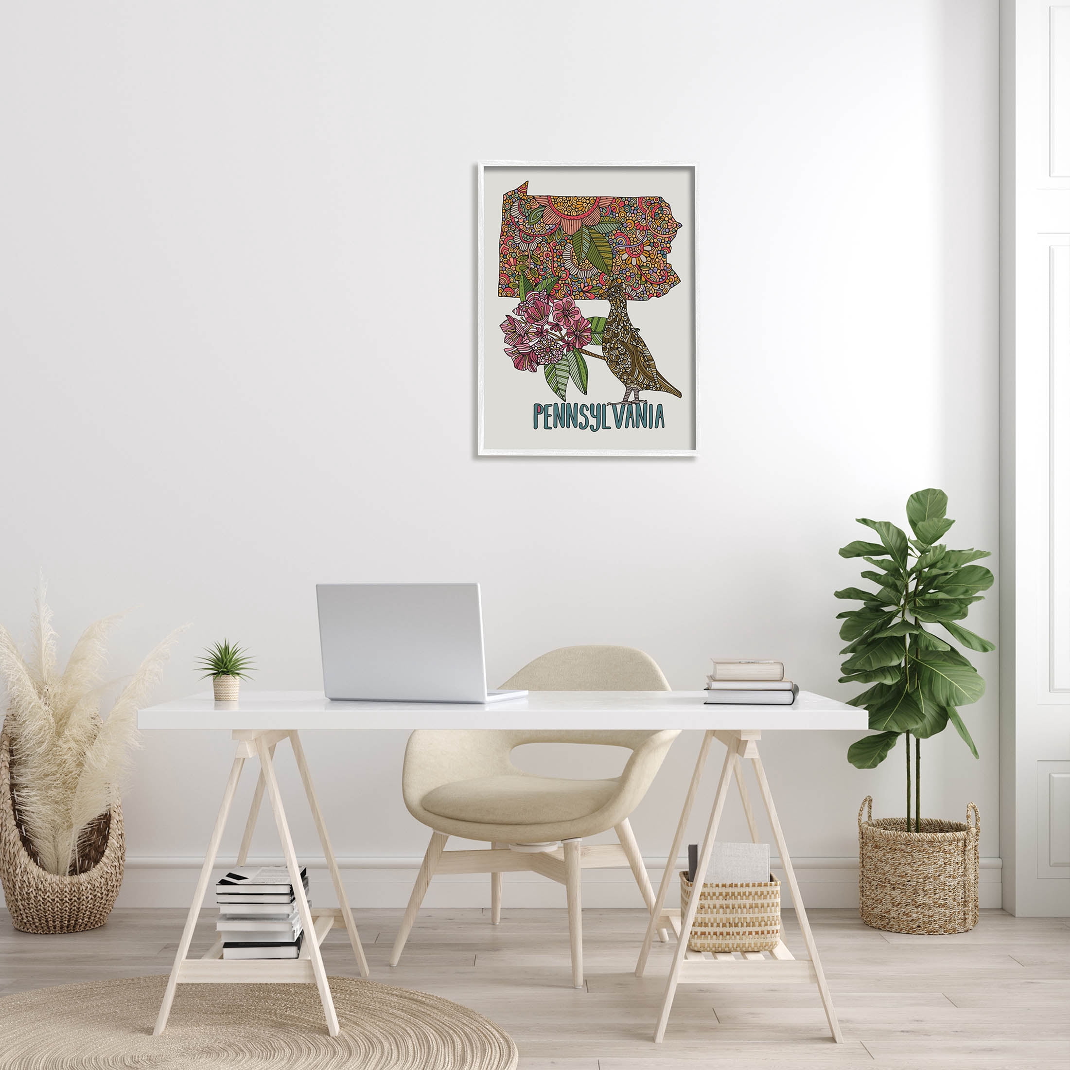 Stupell Industries Pennsylvania Patterned State Graphic Art White Framed Art Print Wall Art, Design by Valentina Harper