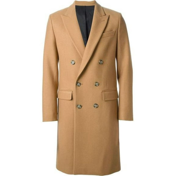 Mens Camel~Khaki 44Inch Long Double Breasted Overcoat
