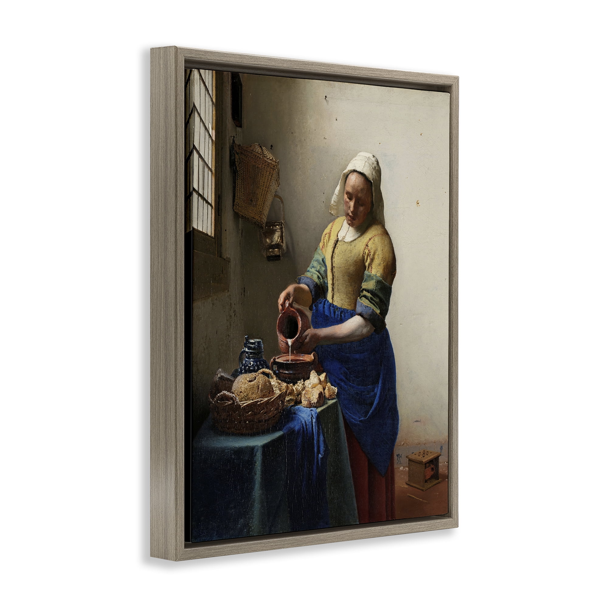 Stupell Industries Classical Vermeer The Milkmaid People Painting Brown Floater Framed Canvas Art Print Wall Art, 17 x 21