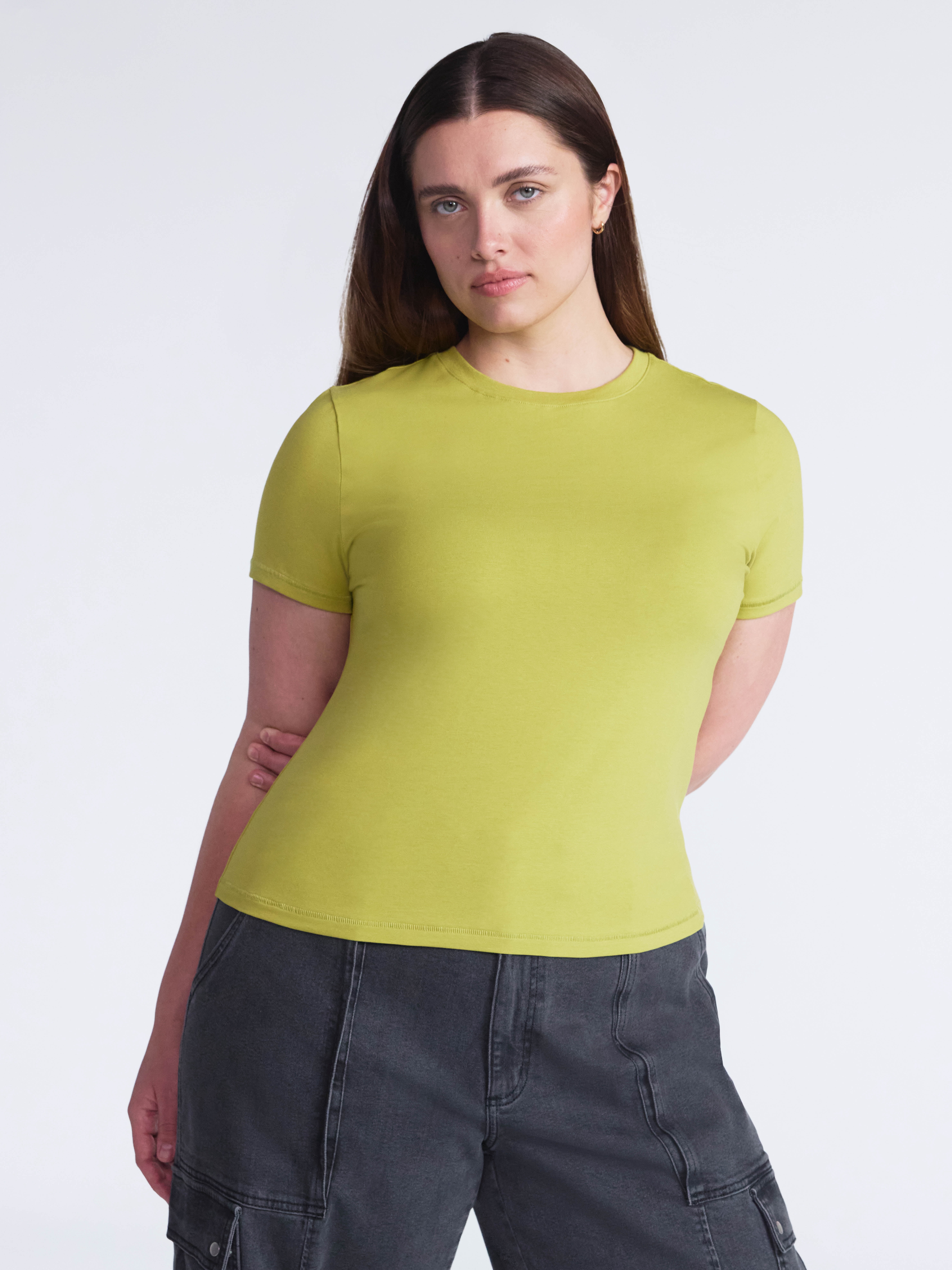 Scoop Women’s Stretch Cotton Blend Baby Tee with Short Sleeves, XS-XXL