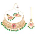 thumbnail image 5 of Efulgenz Indian Jewelry for Women Wedding Bridal Traditional Green Kundan Necklace Earrings Crystal Faux Stone Choker Necklace Chaandbali Earrings with Maang Tikka Bollywood Jewelry Set, 5 of 6