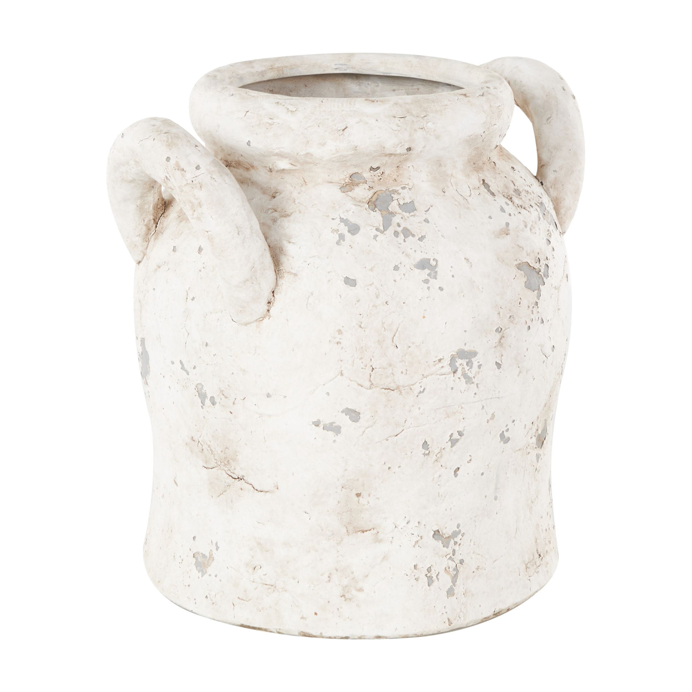 DecMode 11" Antique Style Distressed Cream Ceramic Vase with Handles