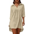 thumbnail image 6 of Womens Swimsuit Cover Up Turn Down Collared Short Sleeve Bathing Suit Coverup Summer Loose Fit Beach Cover Ups, 6 of 6