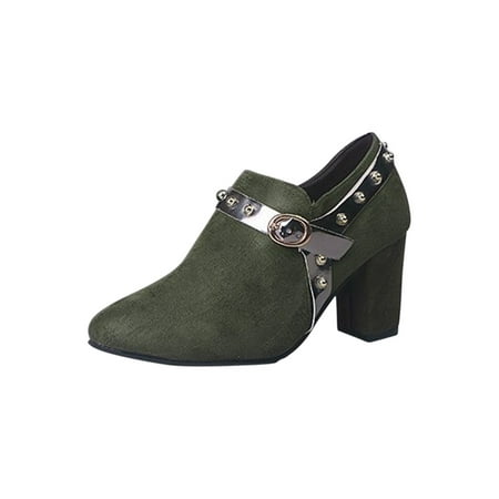 

Women Booties Mid Heel Casual Lightweight Suede Solid Color Bootie Pointed Zip Ankle Boots Green Boots women size 8.5