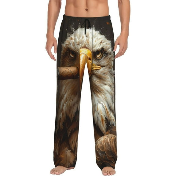 Hirioo Funny Bald Eagle for Men's PJ Pajama Pants Sleep Pants Men's Home Trousers with Pockets,S-3XL-Small