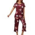 thumbnail image 1 of Jamicy Pyjama de Mode pour Femmes, Haut à Manches Courtes Imprimé avec Cordon de Serrage, Ensemble de Pyjama pour Dames, Confortable, Col Rond, Tenue de Détente, 1 of 7
