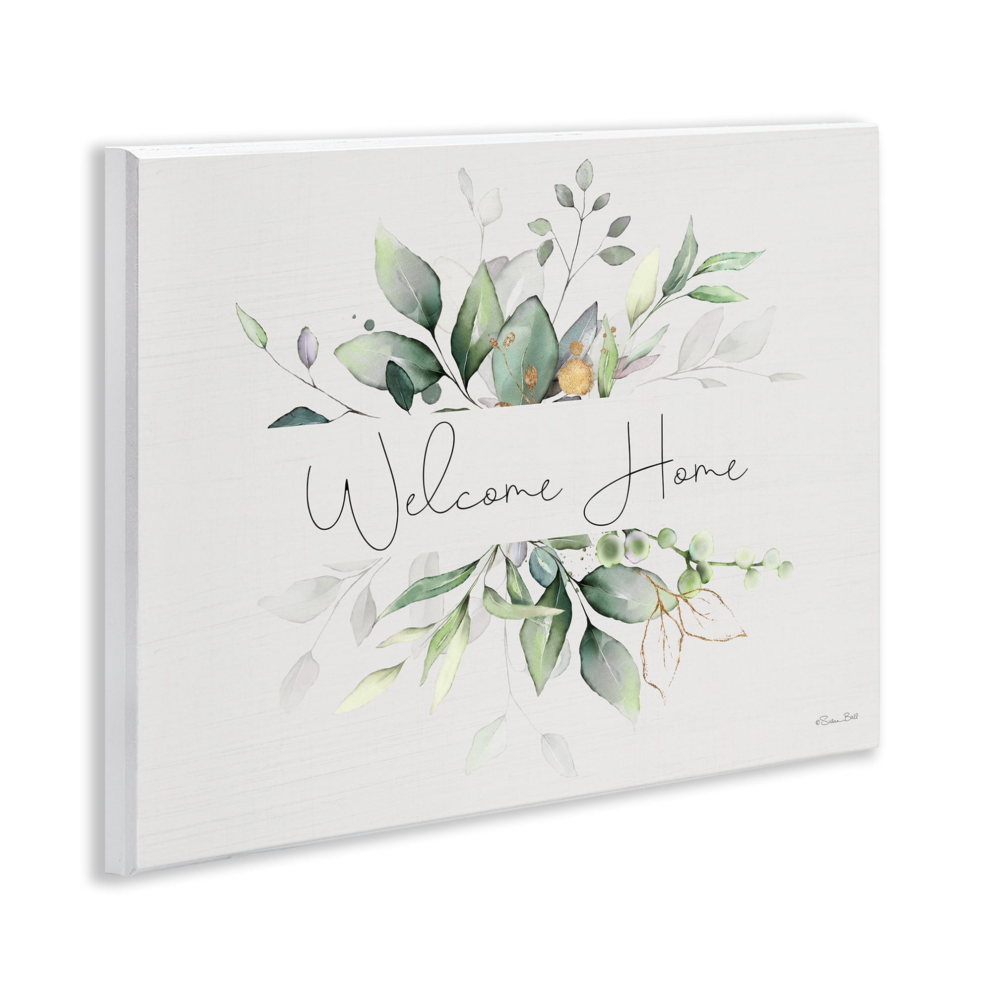 Stupell Industries Soft Leaves Welcome Botanical & Floral Painting Unframed Art Print Wall Art, 14 x 11