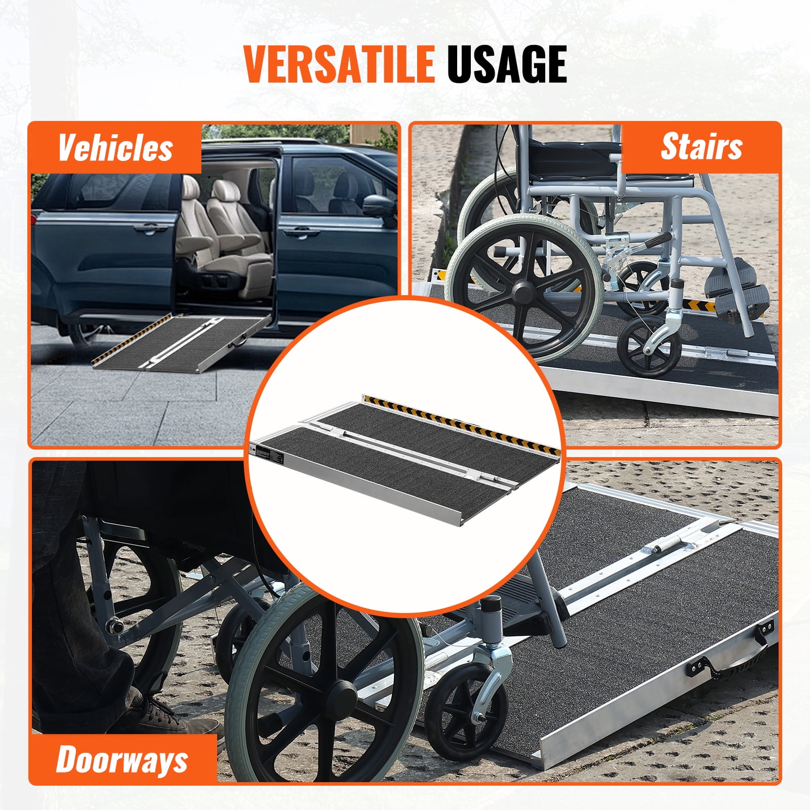 KFFKFF Compact Wheelchair Access Ramp, 3 ft with 800 lbs Load-Bearing Capacity, Aluminum Foldable Ramp with Anti-Slip Surface, Versatile Mobility Aid Ramp for Wheelchairs, Suitable for Home Steps