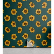 Ambesonne Autumn Peel & Stick Wallpaper for Home, Vintage Sunflowers Print, 13"x36", Orange Teal Brown