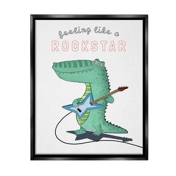 Stupell Industries Like a Rockstar Alligator Animals & Insects Painting Black Floater Framed Canvas Art Print Wall Art, 17 x 21