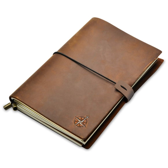 WANDERINGS A5 Travelers Notebook/Handcrafted Genuine Leather Journal - 6"x8.5"/15cmx22cm. This Refillable Travel Journal is Rugged Enough to Capture