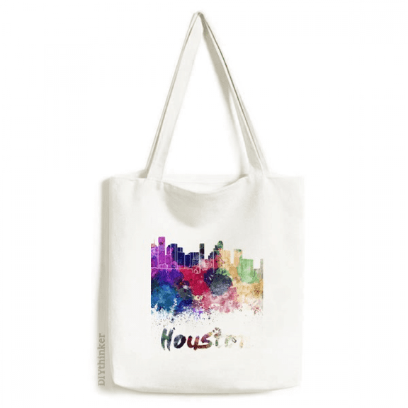 Houston America City Watercolor Tote Canvas Bag Shopping Satchel Casual Handbag