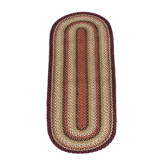 Home Indoor Decorative Jute C-319 Burgundy, Mustard, Ivory Braided Rug, Oval 2' x 6'