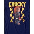 thumbnail image 3 of Chucky Child's Play Wanna Play Juniors Graphic Short Sleeve T-Shirt (Iris Navy, S-XXL), 3 of 4