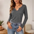 thumbnail image 5 of Lonomox Women's Cropped Pullover Tops Notch V Neck Long Sleeve Shirts Solid Color Casual Loose T Shirts, 5 of 6