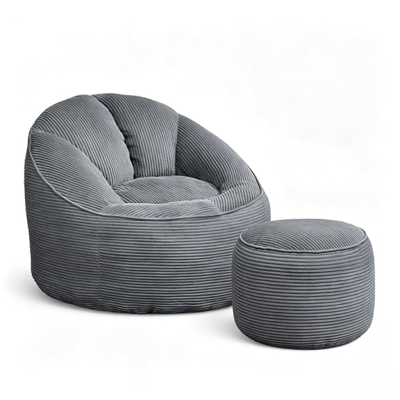 FENGFAN Oversized Round Lazy Bean Bag Sofa with Ottoman High Resilience Shredded Foam Thick Corduroy Accent Chair for Adults 1 Pack