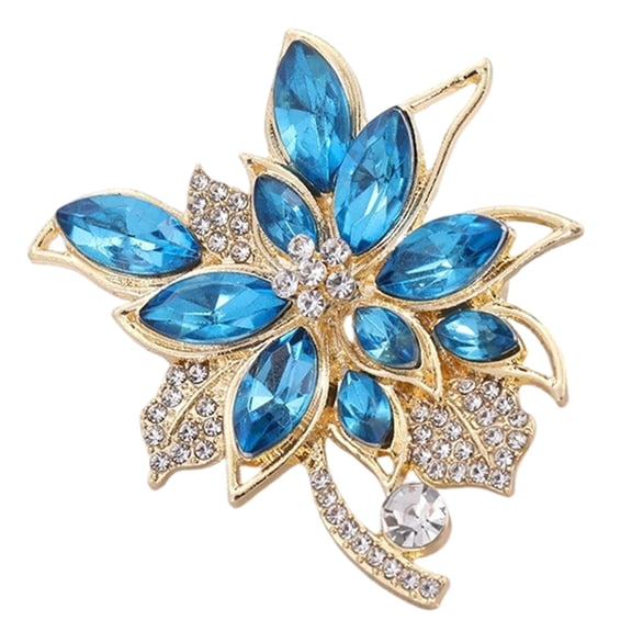 fuxzkrlz Brooch Pin for Women, Three-Dimensional Orchid Shape Lapel Pin with Large Blue Rhinestones, Outfit Badge for Dresses Coats Scarves Banquets Commuting Jewelry