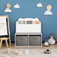 thumbnail image 4 of Kids Bedroom Furniture Kids Bookshelf with Storage Bins – Wooden Bookcase with Book Display Shelf and 2 Fabric Bins, Cute Bear-Shaped Backboard, Toy Organizer for Toddlers and Children, White and Gra, 4 of 21