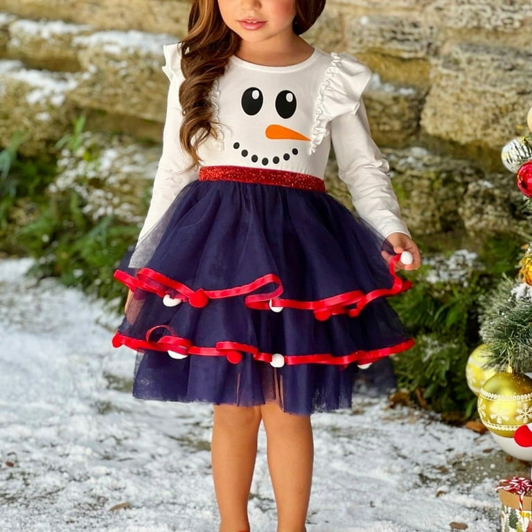 Mercatoo Kids Girls Christmas Dress Xmas Ruffle Long Sleeve High