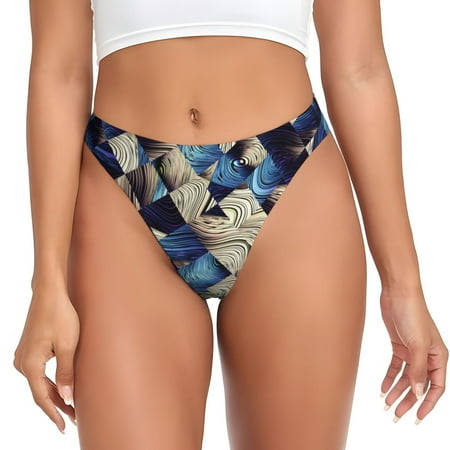 Sigee Abstract Blue Squares for Women s G-String Panty  Low Rise  Soft Lace Perfect for Everyday Wear or Special Occasions-X-Small