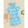 thumbnail image 4 of Musuos Baby Girls 3Pcs Summer Outfits 6 12 18 24M 3Y Short Sleeve Daisy Pattern T-shirt + Drawstring Shorts + Headband Set Casual Clothing for Toddler, 4 of 9
