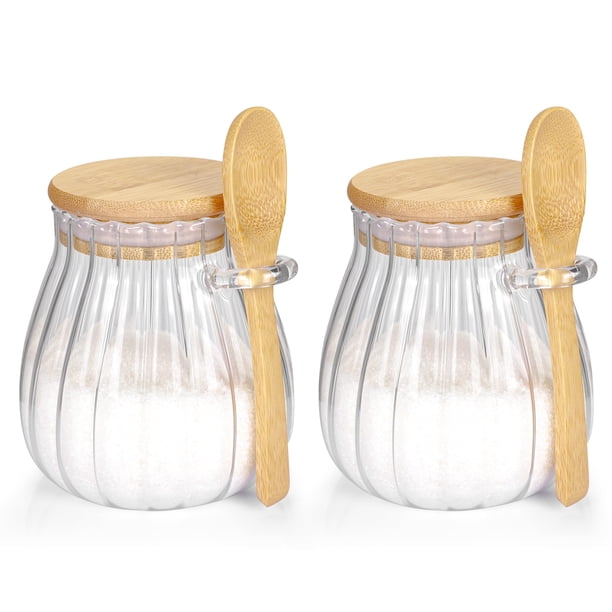 Recipiente para azúcar, tarro de vidrio holoith de 450 ml con tapa de bambú y cuchara