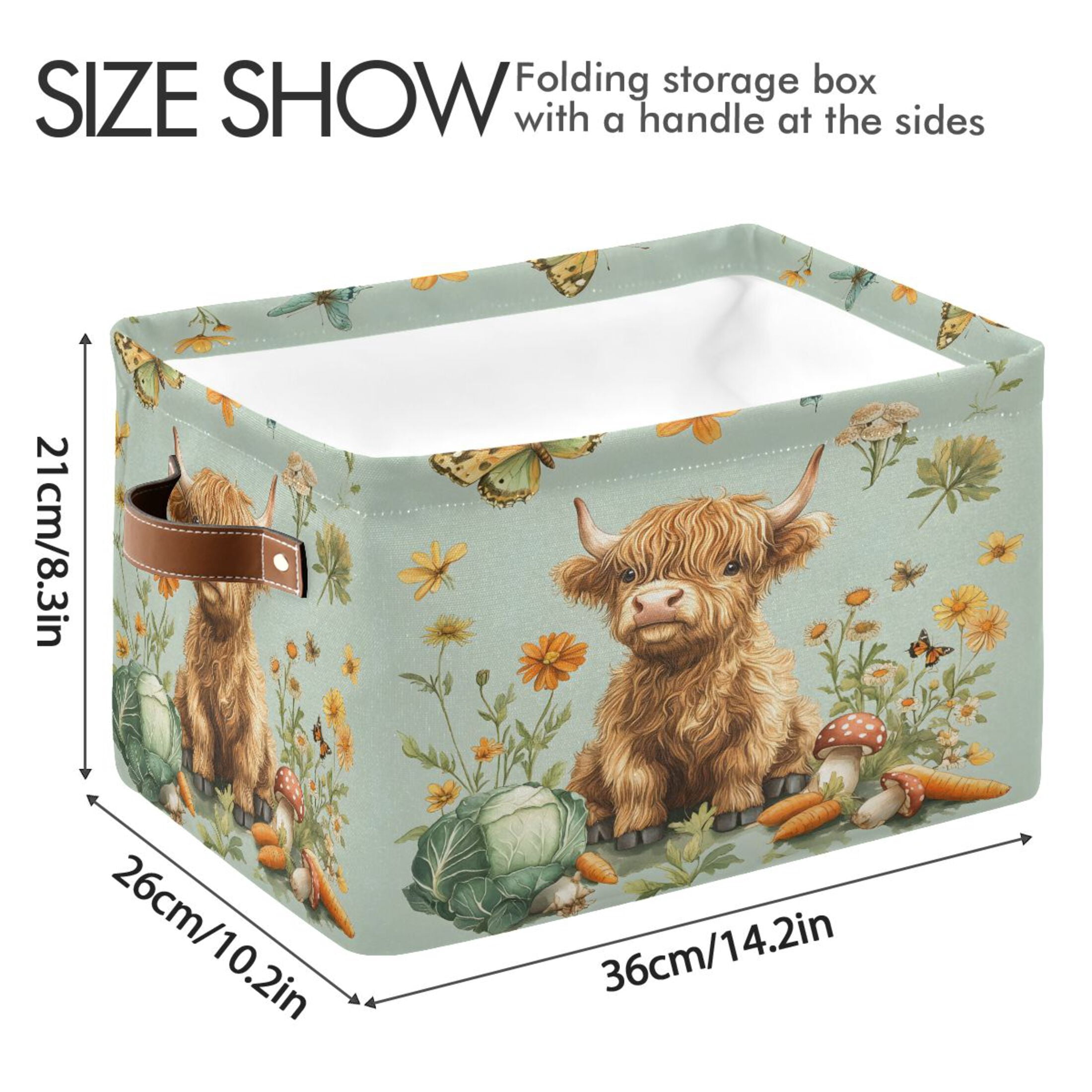 Ryvnso Highland Cattle Butterfly Storage Basket Large Bin Foldable Boxes Toys Organizer 14.2x10.2x8.3in 2 PCs