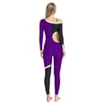 thumbnail image 2 of Raenseen Womens' Long Sleeve Unitard Gymnastics Ballet Dance Bodysuit Metallic Color Block Jumpsuit Purple XL, 2 of 5
