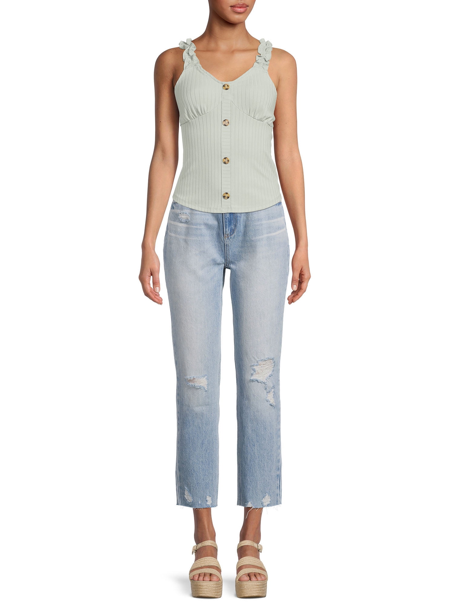 No Boundaries Juniors Rib Button Front Tank Top