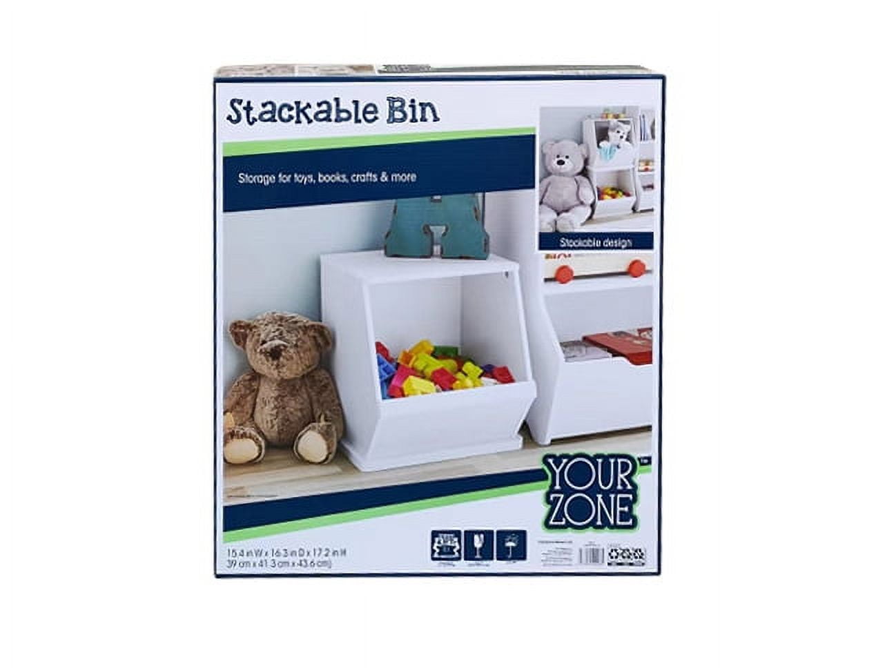 Your Zone White Toy Box Stackable Storage Bin, White