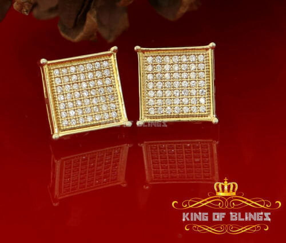 King of Bling's 925 Yellow Silver Hip Hop 0.78ct Cubic Zirconia Women's Square Stud Earrings