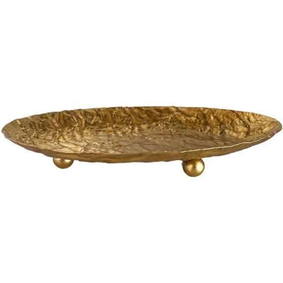 Metal Decorative Tray, Gold Hammered Oval Tray with 3 Ball Feet, Small items Organizer for Vanity Living Room Entryway