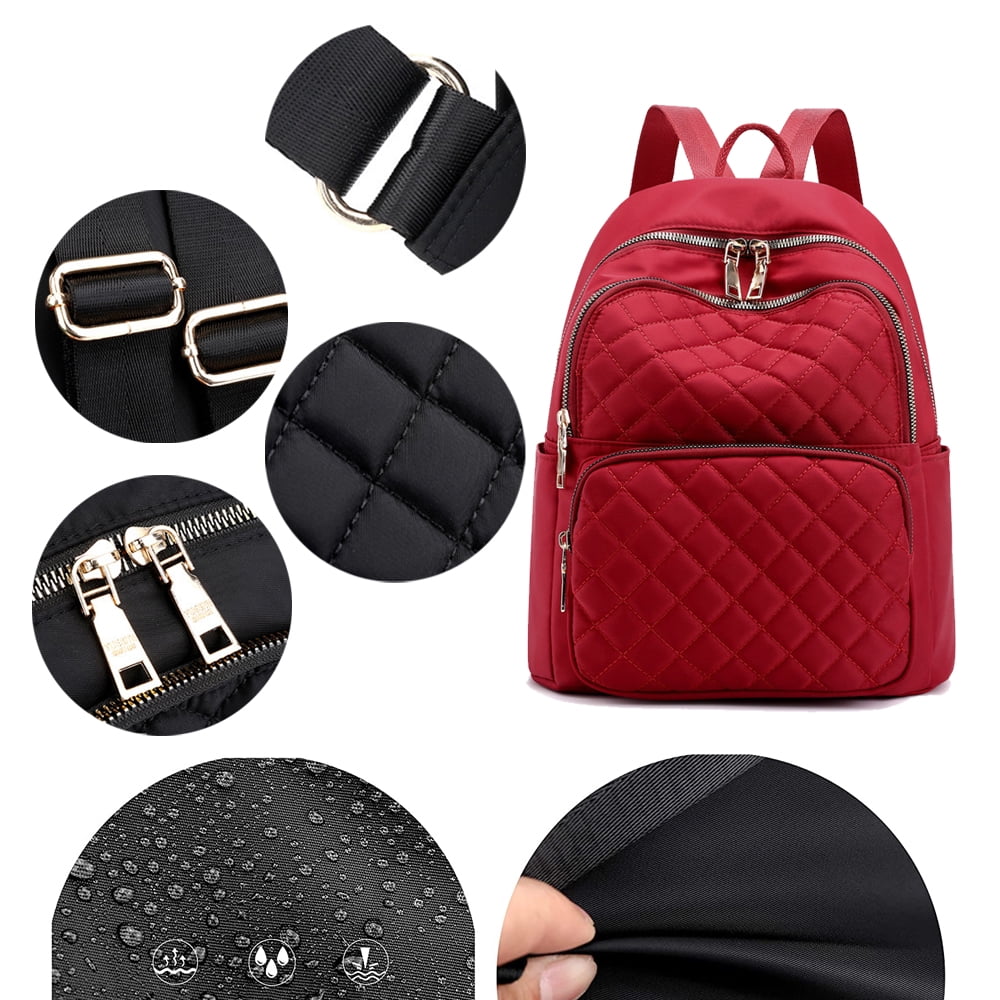 Large capacity lightweight nylon embroidery thread ladies backpack-Wine red