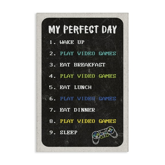Stupell Industries Perfect Day Gamer Life Typography Painting Gallery Wrapped Canvas Art Print Wall Art, 16 x 24