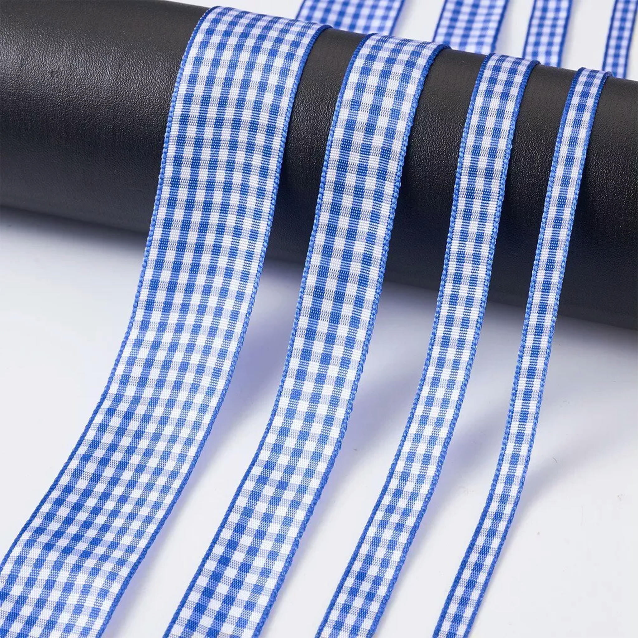 U8MO 4 Rolls Blue Tartan Polyester Ribbon 3/8" 5/8" 1/4" 1" Gingham Checked Ribbon